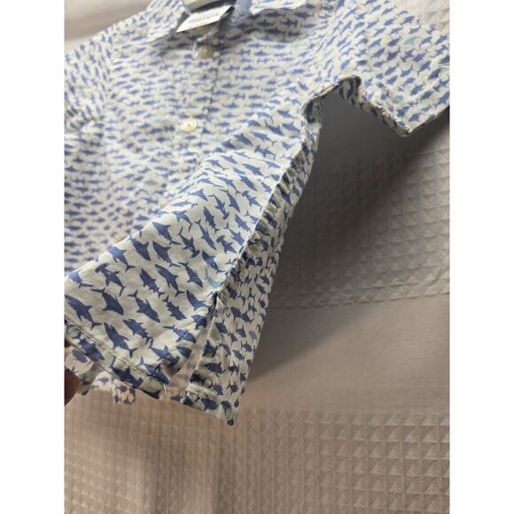 Oshkosh Boys Button Down Collared Shirt Blue White Sharks Size 12 Months 5550 - Picture 2 of 6